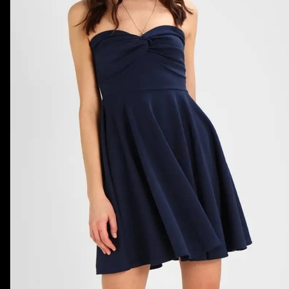 MISSGUIDED Navy Tie Front Bandeau Skater Dress 6